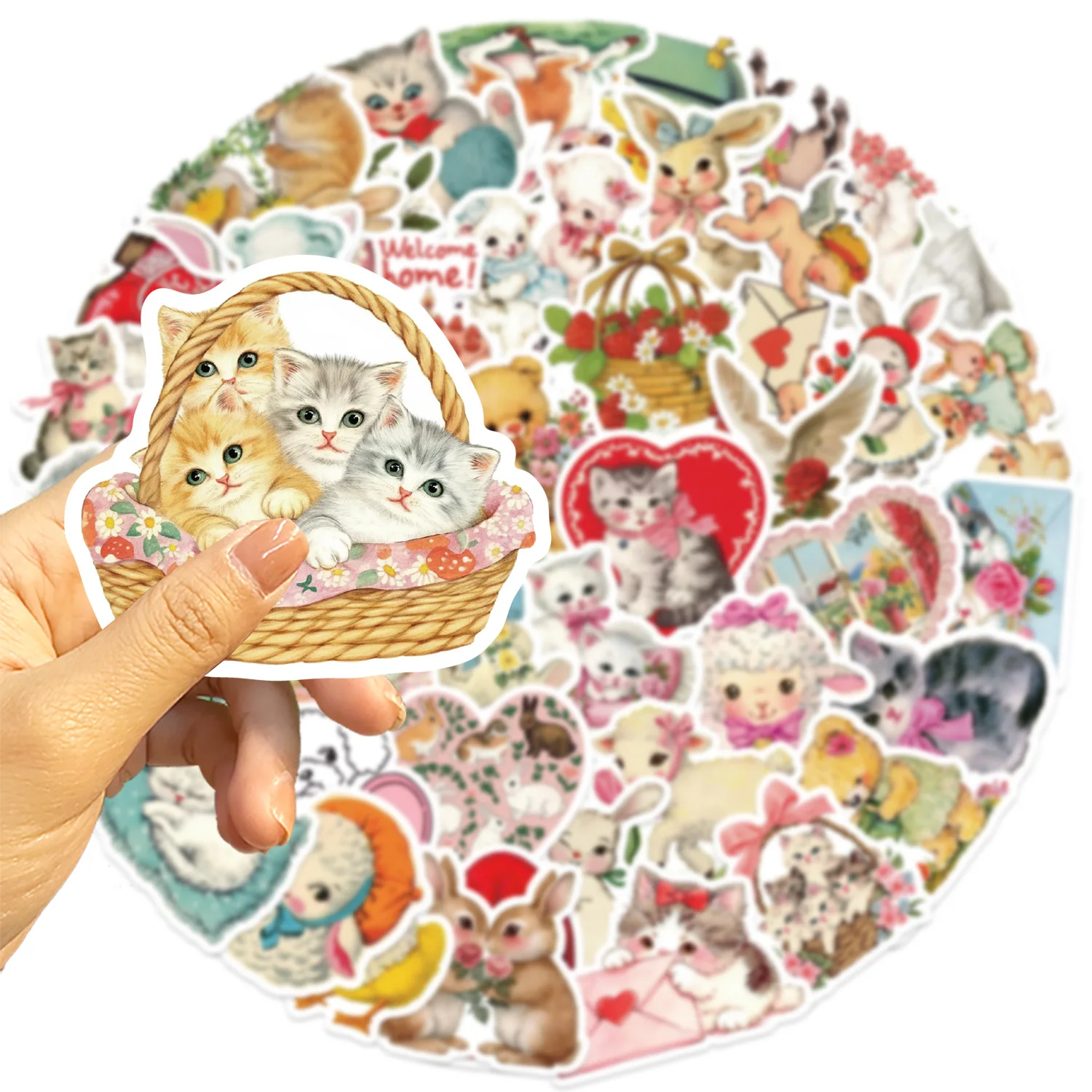 50Pcs Retro Cute Little Kitten Lamb Graffiti Stickers For Girls Animal Toys Little Bear Fawn Doll Sticker