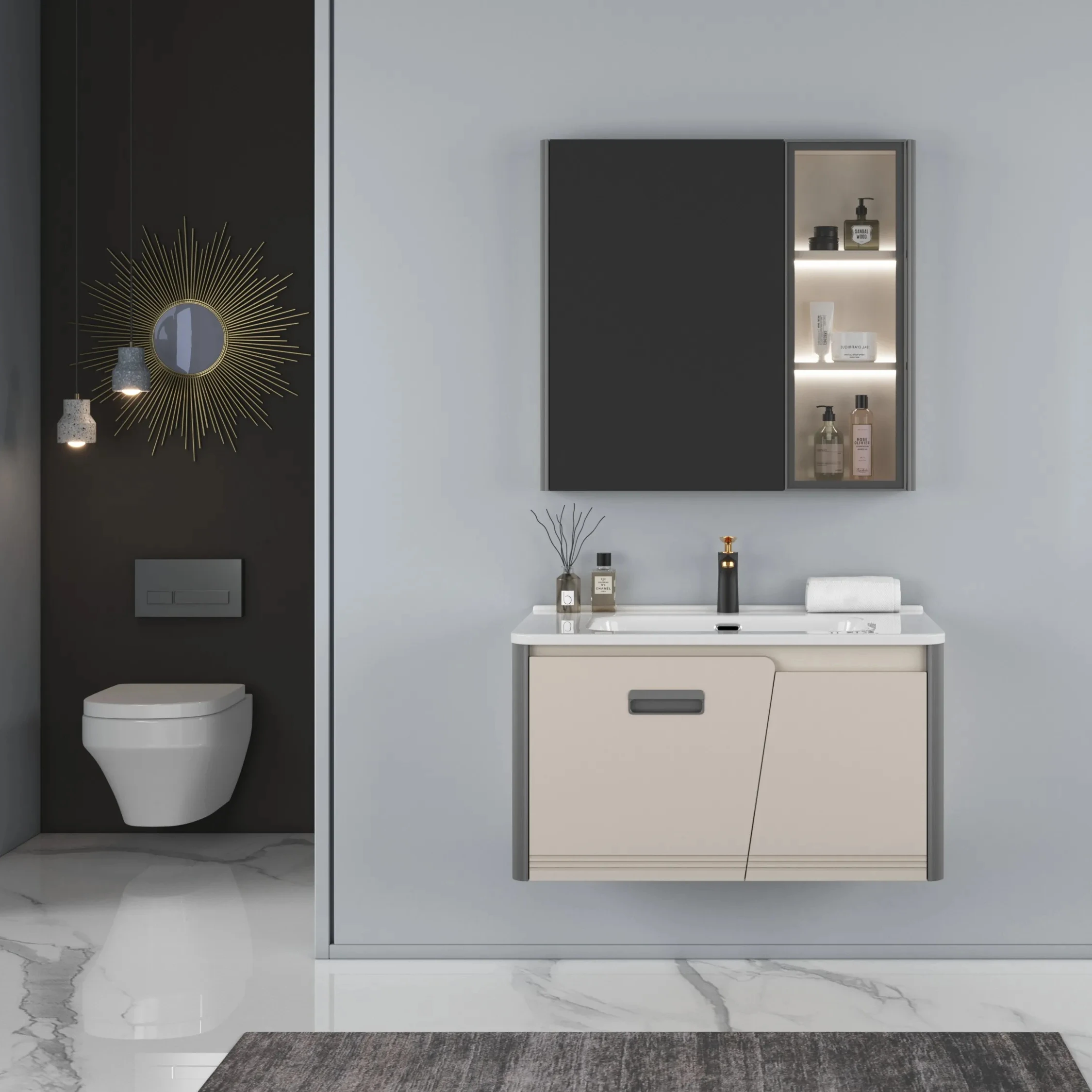New design modern plywood lighting bathtub smart mirror cabinet wash basin bathroom dressing table washbasin