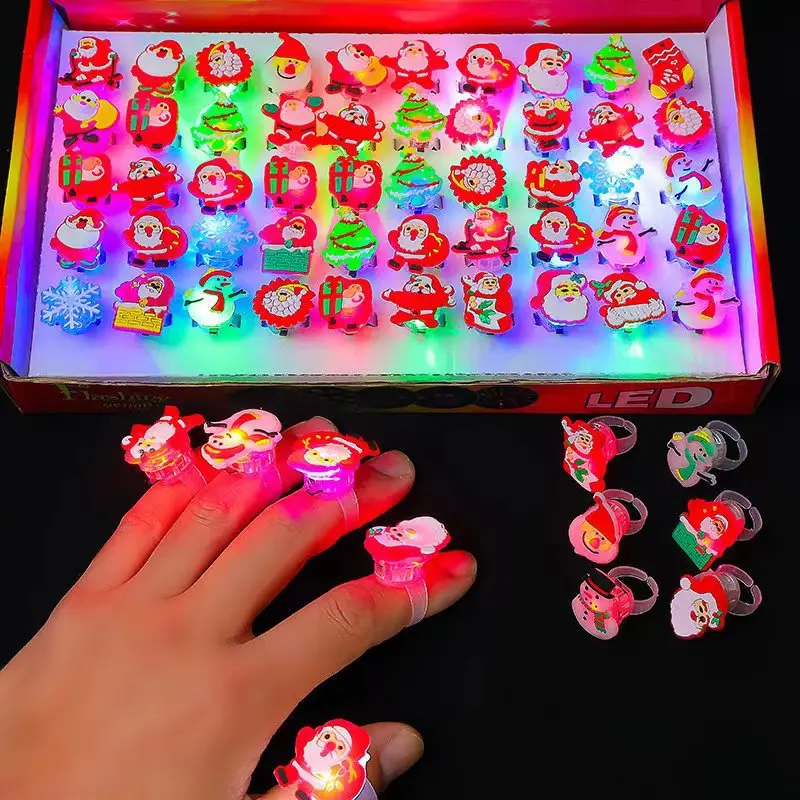 bulk sale 50pcs box kids children girls toys flashing gift Christmas led cartoon ring party even glow led plastic rings