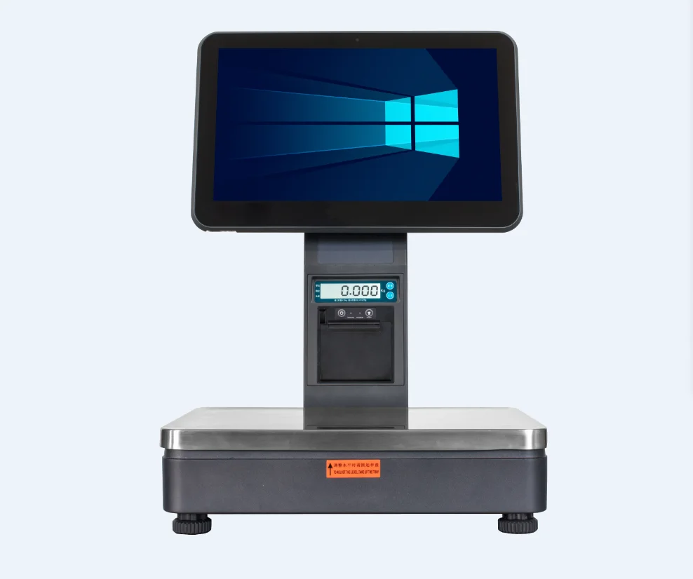 Dual Screen  windows or android  pos weighing scales  LED 15.6  inch   ATP PC150  label print  or receipt  retail scales
