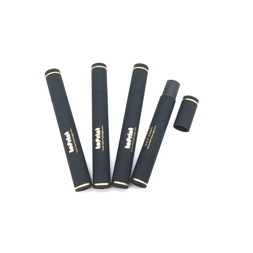 
Biodegradable Custom Printing Slim Cardboard Cylinder Black Round Paper Box For E-Cigarettes Cbd Vape Pen Packaging 
