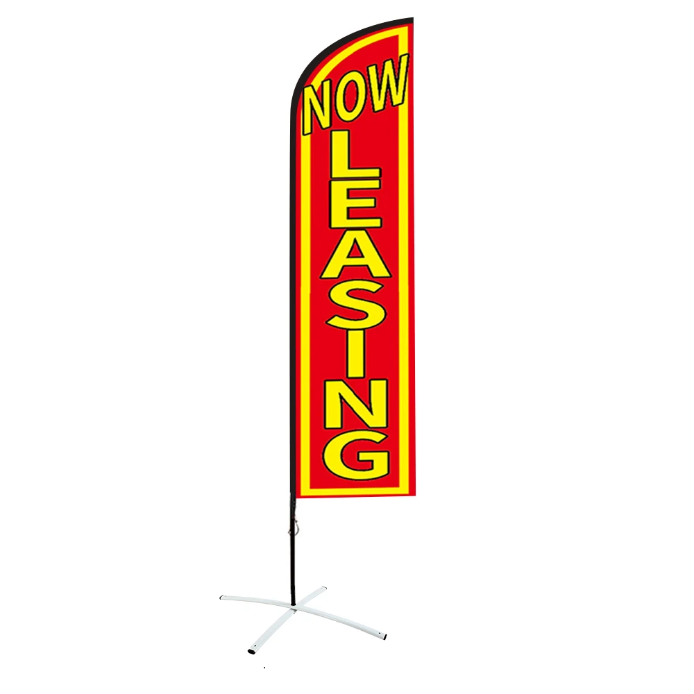 ADMAX Custom Printed Single-sided 13ft M Feather Advertising Banner Flying  Beach Flag Now Leasing with Corss Base and Water Bag
