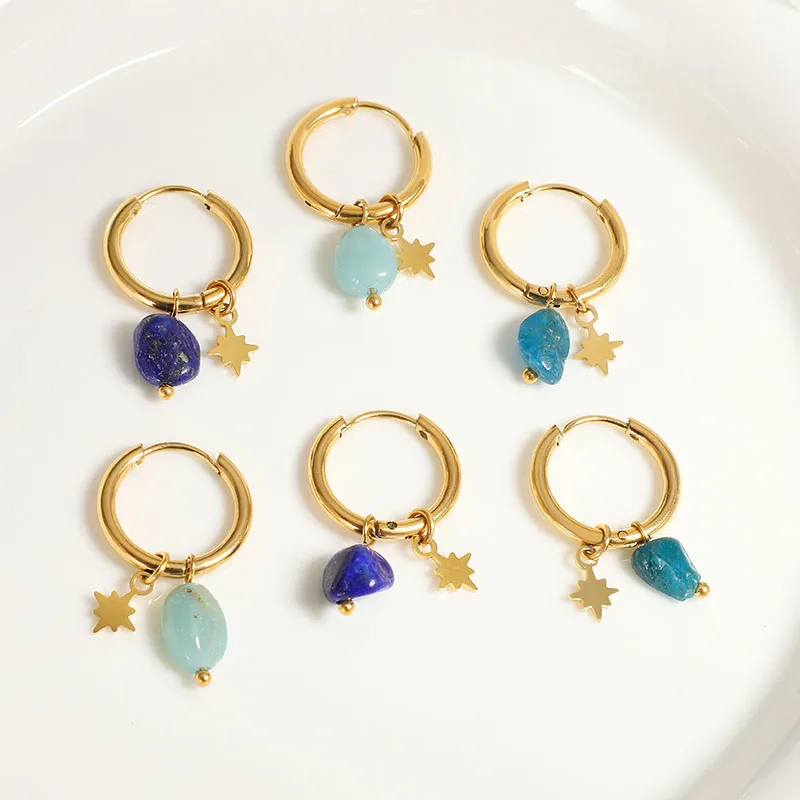 MICCI Amazonite Stone Earrings Niche Light 18k Gold Charm Opal Natural Stone Eight Mang North Star Pendant Earring Jewelry