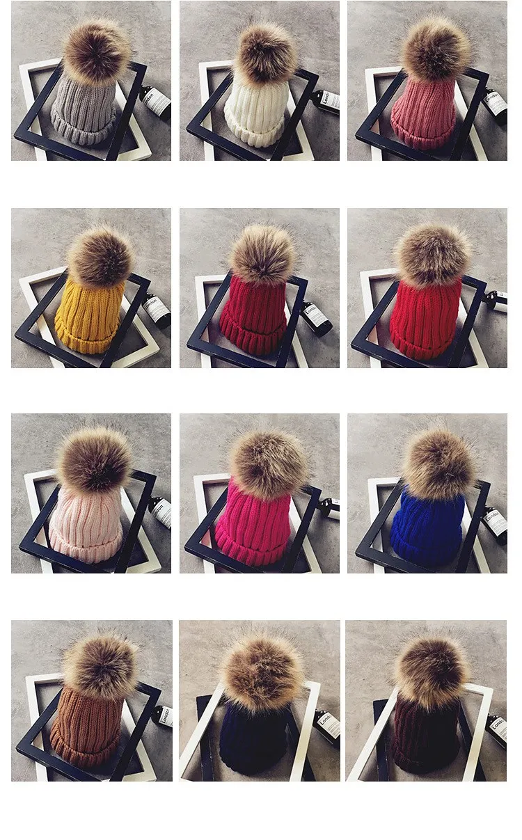 
New arrival warm winter Korean detachable Pompom beanies hat outdoor travel thick knitted family warm winter wool fur hat 