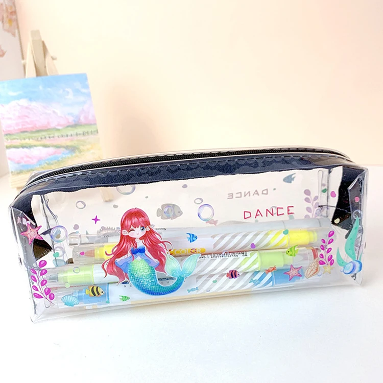 Kawaii Snowwhite Pencil Case Sophia Princess Kittes Cinderella Glitter Vinyl Pouch Pen Accessories Sanrios Pencil Case Pouch