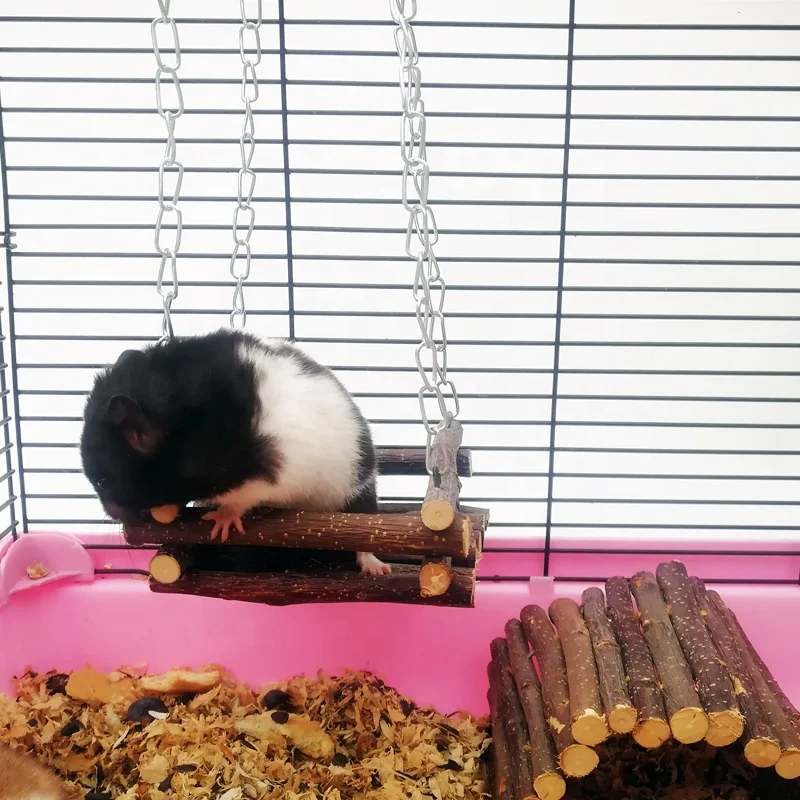 2020 China Wooden Branch Hamster Rabbit Bed Chinchilla Swing Squirrel Hammock Guinea Pig Pedal Small Pet Toy Molar Supplies