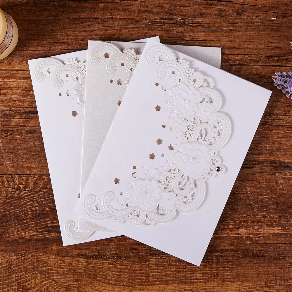 Navy blue envelope pocket embossed floral wedding card cover custom luxury invitation