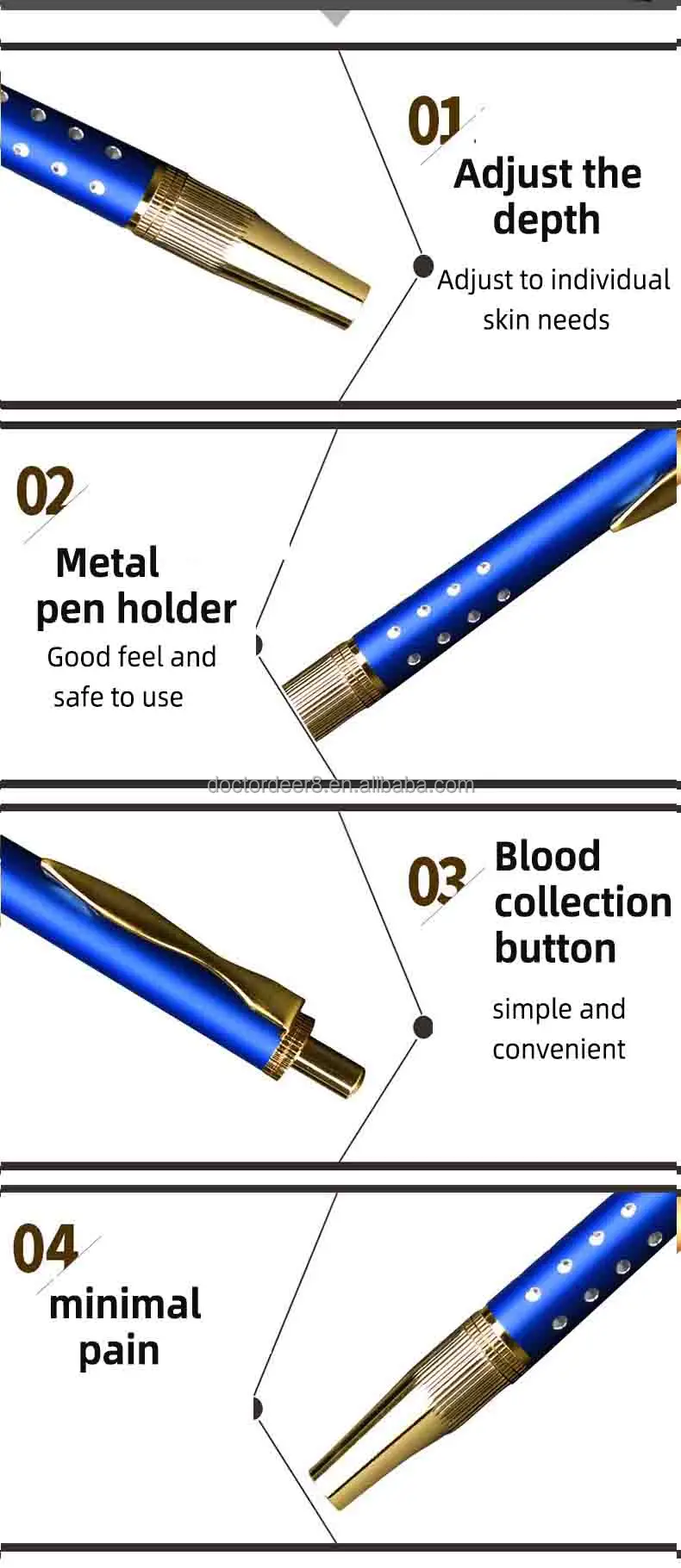 Stainless Steel Lancet Pen Medical Blood Test Sampling Needle for Body Lancing Device with High Efficiency
