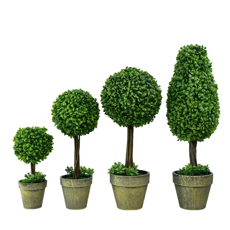 Artificial Topiary Ball Plants Faux Boxwood Trees Potted Fake Bushes Shrubs for Home Office