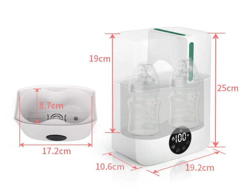 200W Baby Feeder Warmer Double Bottle Electric Milk Bottle Heater with Steam Sterilization