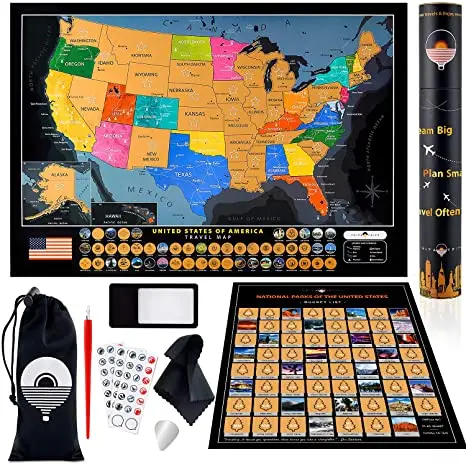 2021 luxury  scratch off map of the United States scratch off US map and US parks poster as travel gift