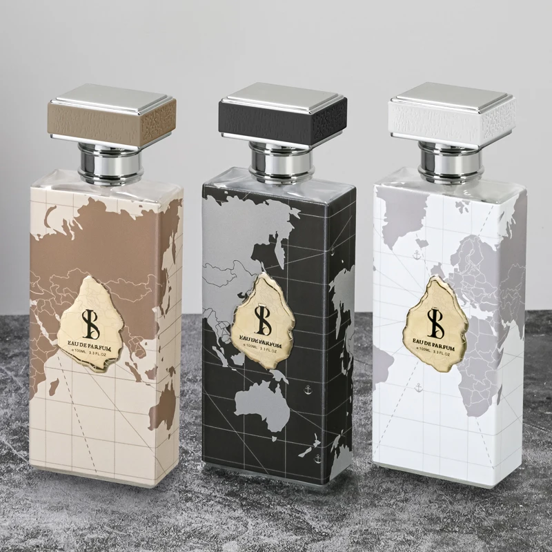 UV Printing World Map Aluminum Nameplate LOGO Luxury Empty Perfume Glass Bottles 100ml