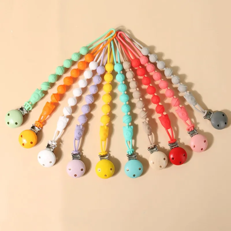 Wholesale Chewable Wooden Silicone Dummy Pacifier Clip Silicone Baby Pacifier Clip Chain