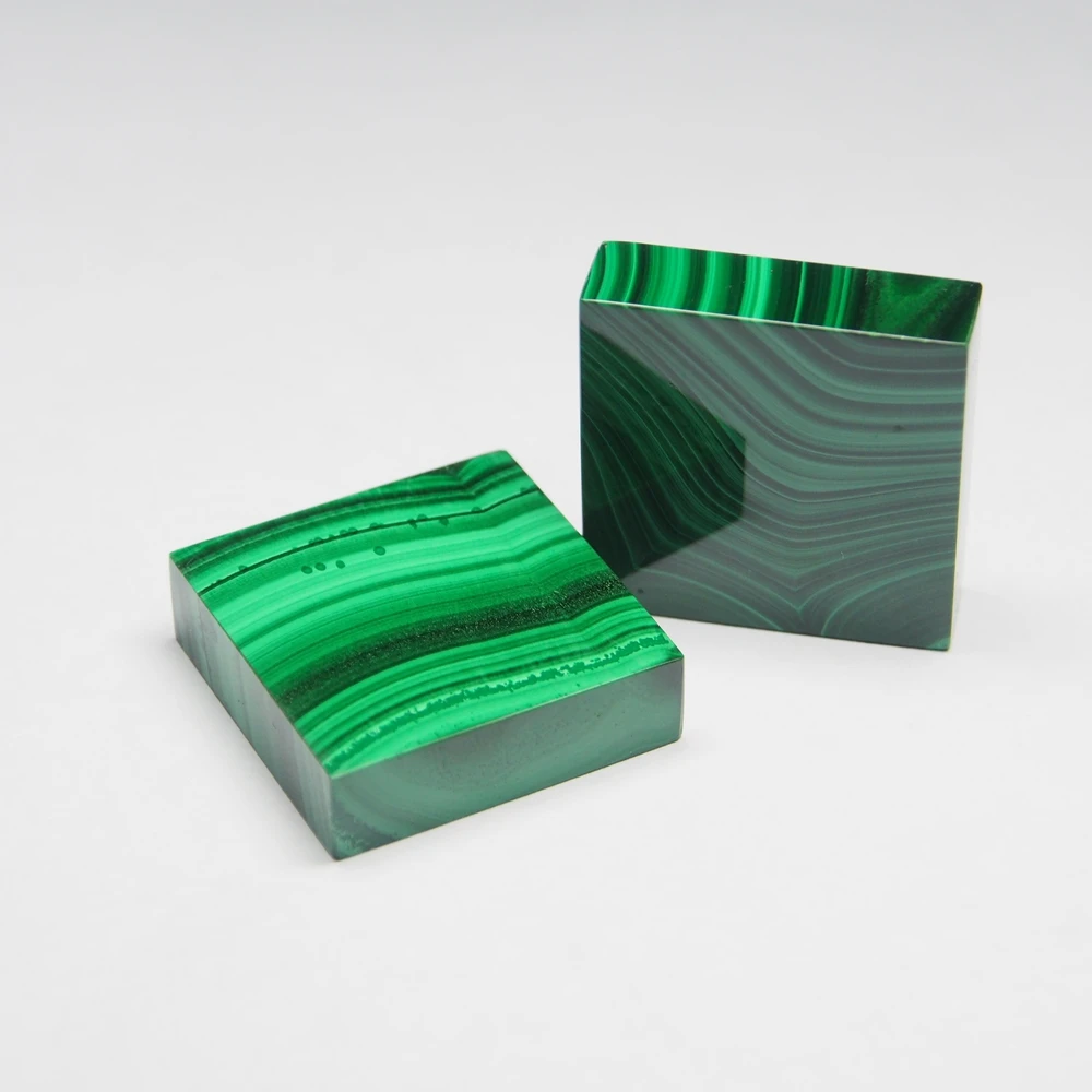 
30x30x5 Square shape Natural Green gemstone loose malachite sheet double flat art decoration on sale 