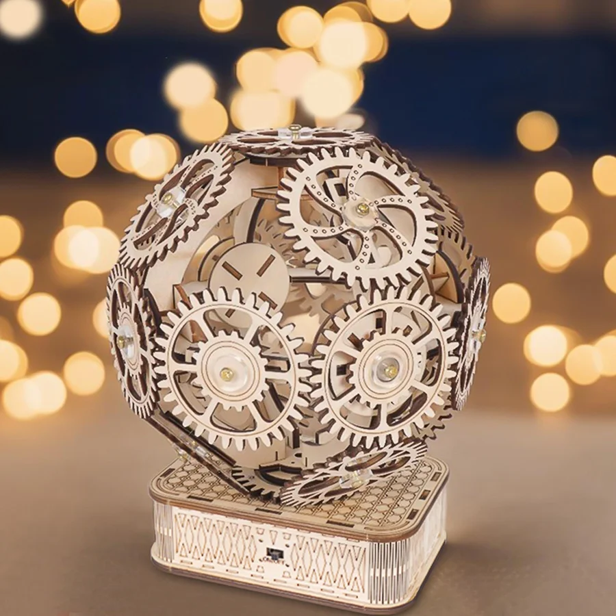 Rotating gear ball model 360 degree rotation drive DIY 3D three dimensional wooden puzzle