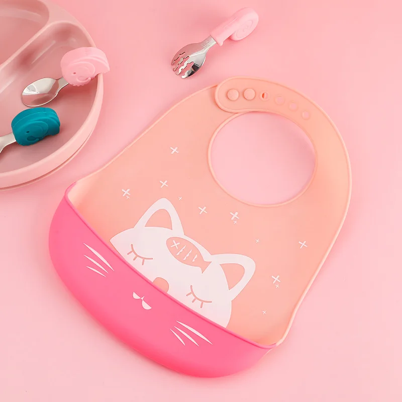 Изготовленный на заказ высококачественный пищевой мягкий водонепроницаемый силиконовый детский Слюнявчик с уловителем пищевых продуктов