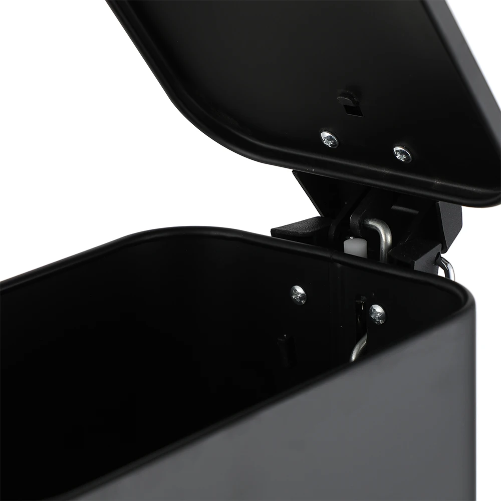 high quality modern design stainless steel 5L silver soft close slim lid square foot pedal trash can