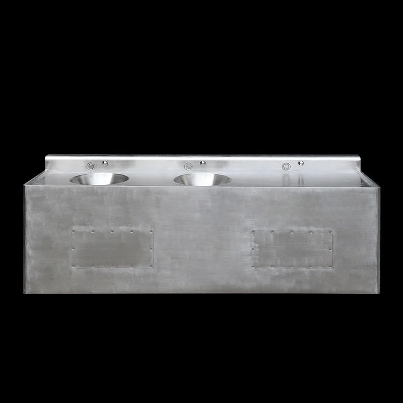 Stainless Steel Double Bowl Bathroom Sink Commercial Wall Hung Wash Basin Sink
