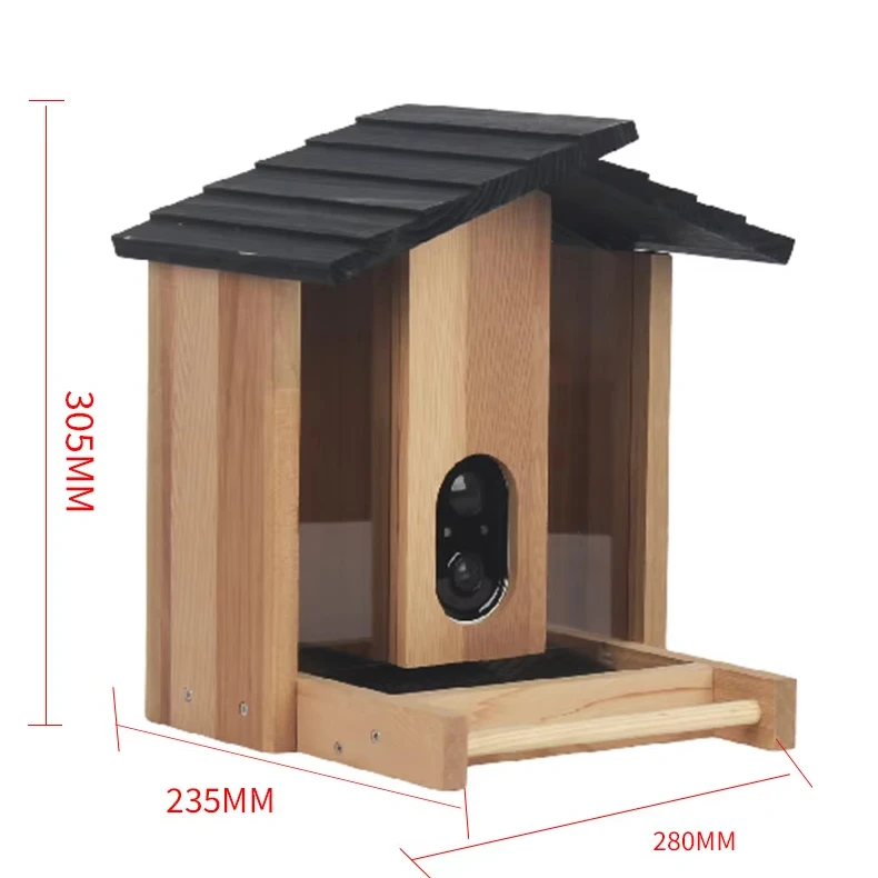 Solid Wood Visual Birdwatcher Smart Bird Feeder with Camera Automatic Bowl feeder for Food Plastic Material