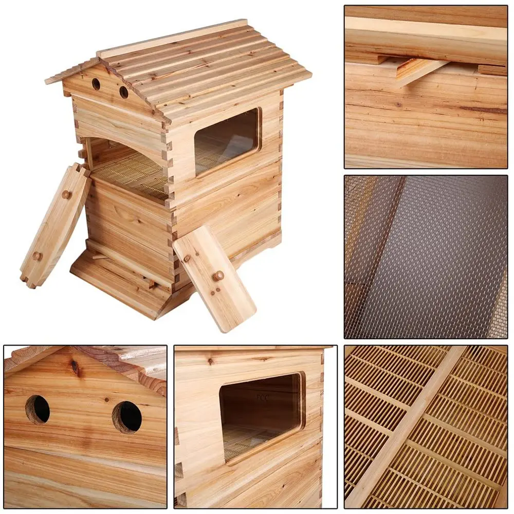 2023 Hot Sale Wooden Bee Hive Box Low Price Honey Automatic Auto Self Flowing Beehive With Honey Harvesting