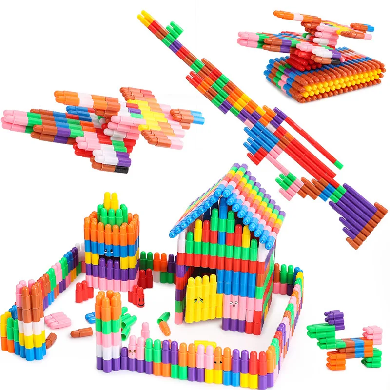 Kids DIY Large Rocket Bullet Shape Building Block Game Plastic Assembly Puzzle Block Toy