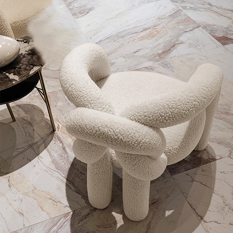Modern Minimalist Designer Single Sofa Chair Lamb Wool Fabric Lounge Chair for Dining Living Room Bedroom Villa Application
