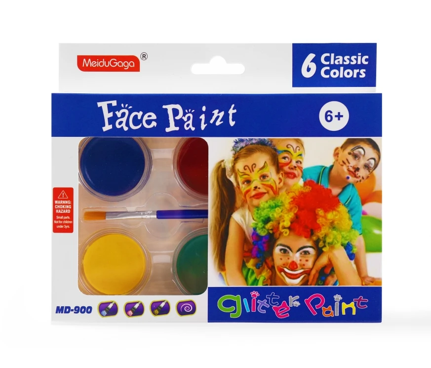 MeiduGaga wholesale 6 neon colors for kids with brush non-toxic multi-purpose water based washable  face paint