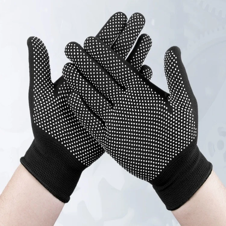 Top Fit Work Job Protective Glove Guantes Luva Red Polyester Safety Industrial Glove With PVC Dots Polyester Light Weight Gloves