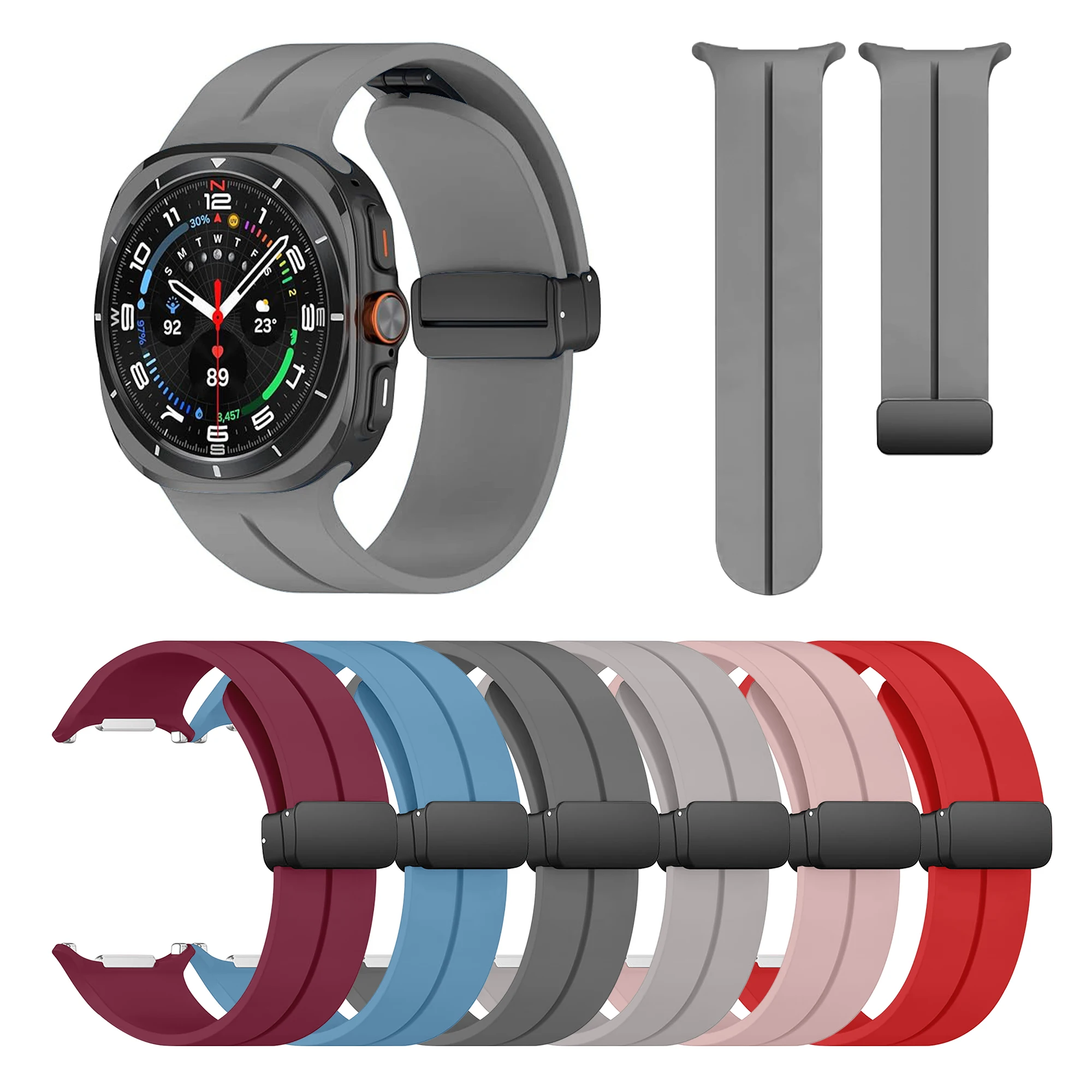 RYB New Model Silicone Magnetic Band For Samsung Galaxy Watch7 47mm, 22mm Sport Bracelet Strap