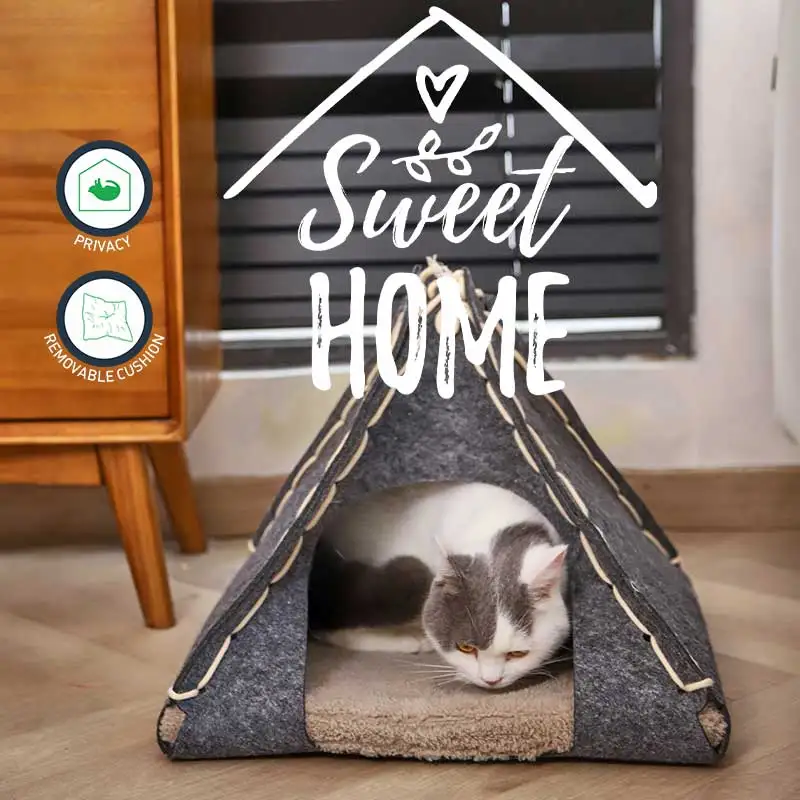 Foldable Wooden Premium Quality Plush Dog Pet Tent Bed Custom Logo Dog Cat Tent Beds