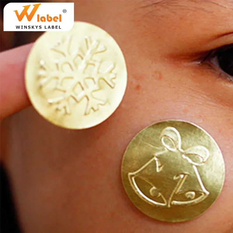 Cheap personalized custom adhesive Embossing aluminum gold foil paper label stickers printing