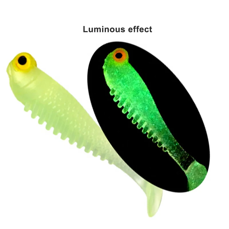 6pcs Paddle Tail Soft Shad Fishing Lures Plastic Artificial Bait 3D eyes Lures for Fishing Glow in Dark Lures