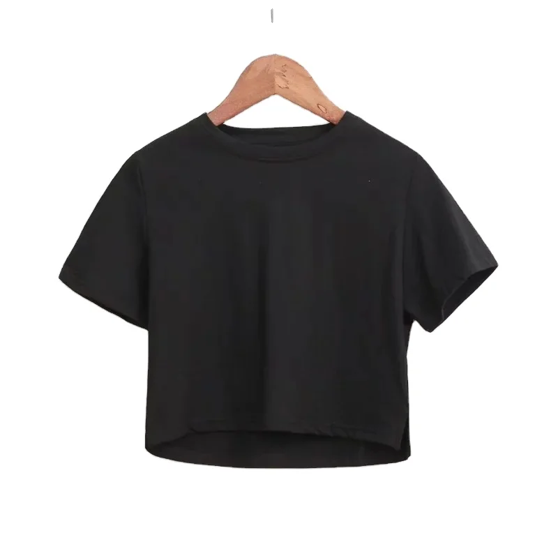 Hot Selling Blank Round Neck White Women Crop Top T Shirt Custom Print Logo