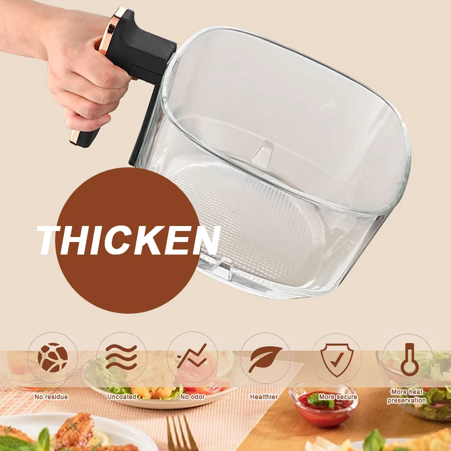 Intelligent Transparent Visible High Borosilicate Glass Bowl Basket Pan Electric Smart Digital  Visual Air Fryer for Household