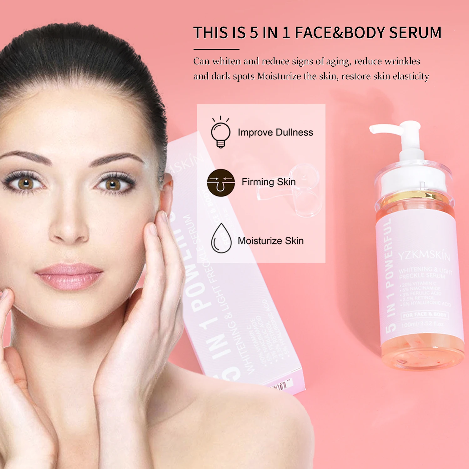 5 in 1 collagen hyaluronic acid niacinamide retinol vitamin c lightening whitening skin care serum for face and body