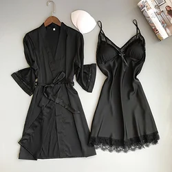two pieces long sleepwear long dress V-collar sleep dress with gown nightties
