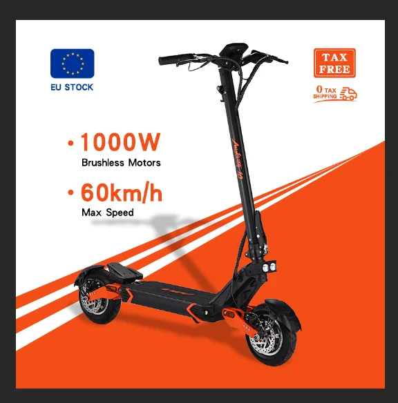 10 Inch Tire 1000W Rear Motor 52V 18.2AH Lithium Battery Long Range Adults Electric Step Scooter
