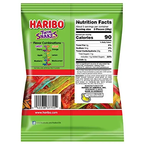 Haribo of America Twin Snakes Gummi Candy Assorted Sweet and Sour Candy Flavors 5 Ounce (Pack of 12) American Candy Supplier