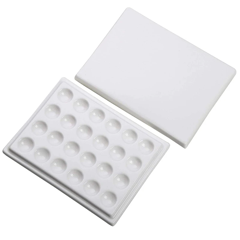 MEEDEN 24-Well Ceramic Watercolor Paint Palette with Cover Porcelain Mixing Artist Palette 6 by 4-1/2 inch