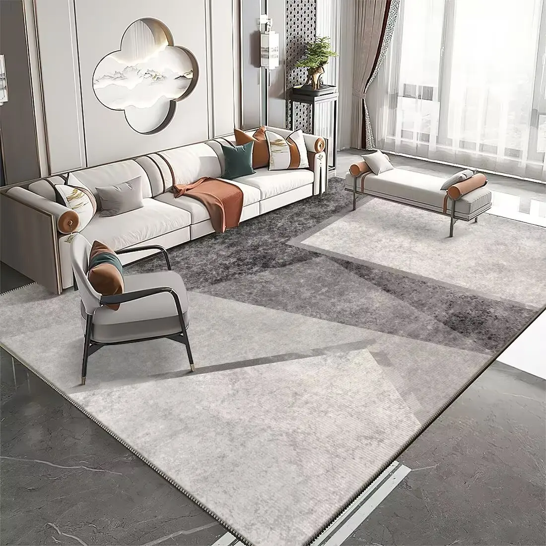 Geometric Non-Slip Absorbent Washable Crystal Velvet Hotel Living Room Bedroom Sofa Coffee Table Digital Printed Carpet Area Rug