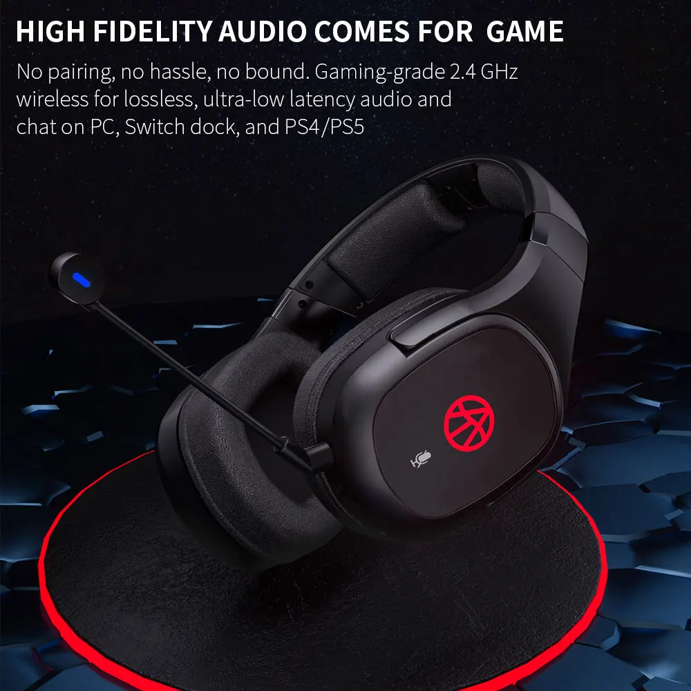 Hot Selling LED Over-ear Computer 2.4G Wireless Gaming Headset Headphone With Mic For Steam Game