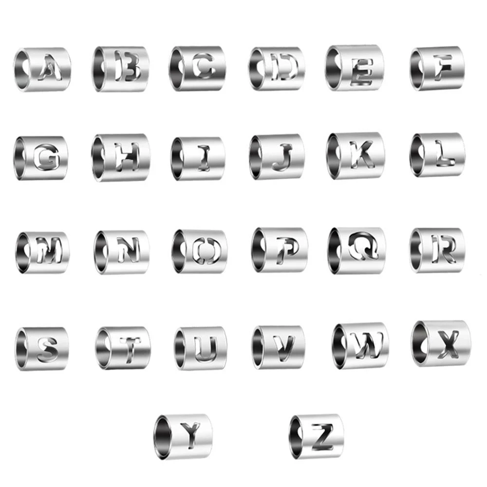 Stainless Steel Gold Color Single Letter Beads Hollow A-Z Cylindrical 6cm DIY Making Bracelets Jewelry