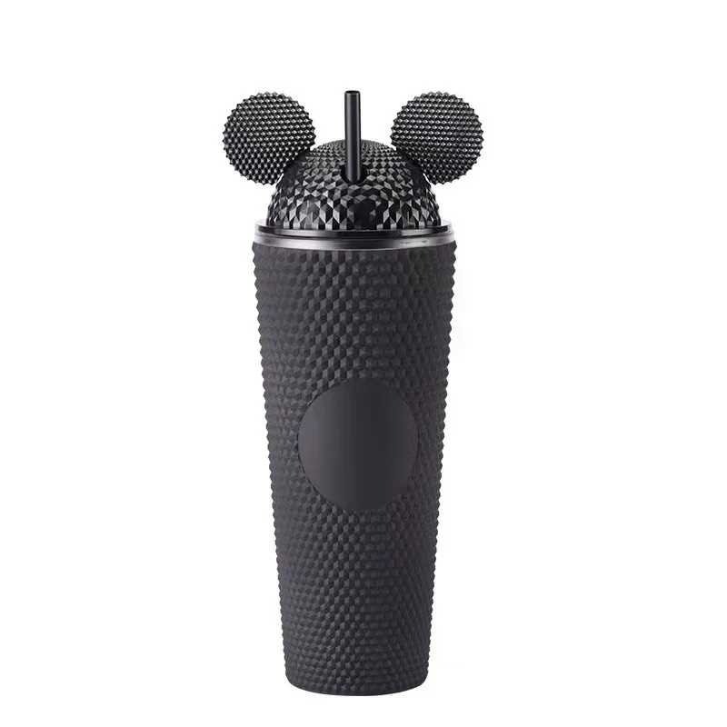 New Style Custom 24oz Double Wall Acrylic Diamond Twinkles Studded Mickey Plastic Cups with Dome Lid And Straw For Gift