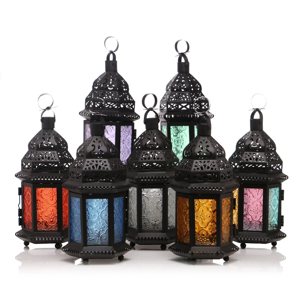 Moroccan Colourful Jewelled Handle Lantern Led Camping Lantern Home Decoration