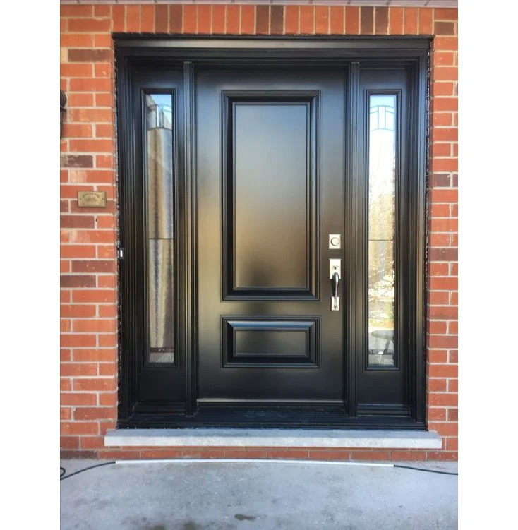 2 sidelights villa entrance walnut wood design carved wooden doors