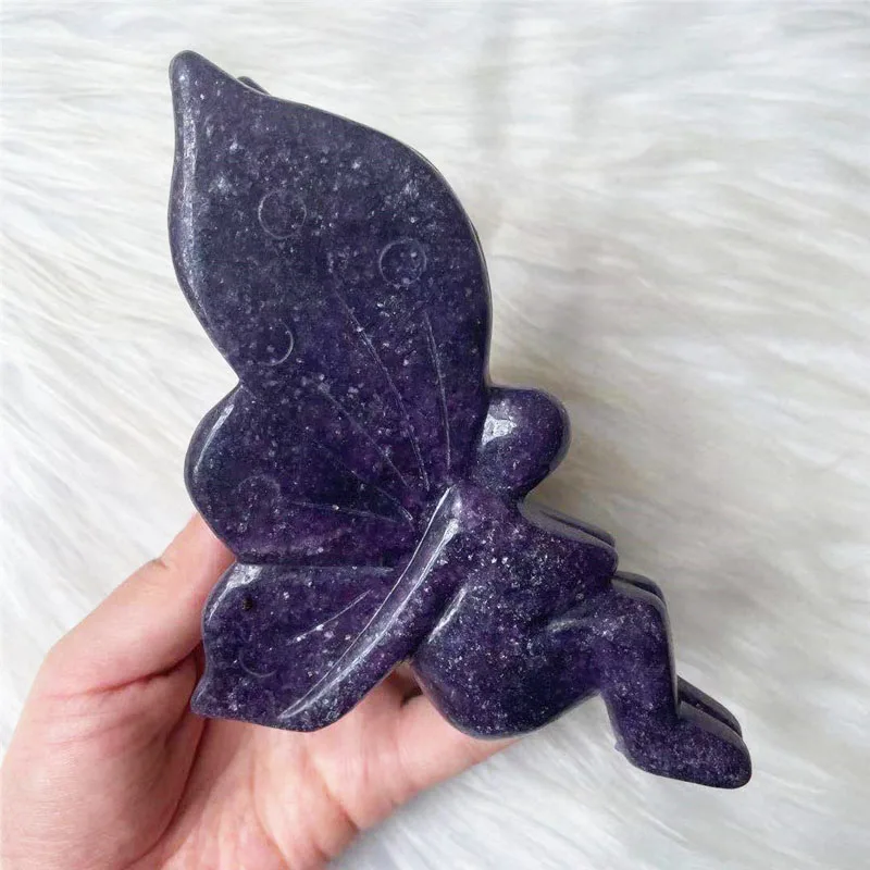 High quality Purple Mica Stone Crystal Flower Fairy Natural Hand Carved Purple Mica Crystal Crafts For Home Decoration