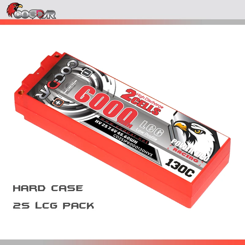 CODDAR 2S 6000MAH HV 7.6V 130C 5mm Bullet Hard Case Ultra LCG 22.5mm Thickness RC LiPo Battery for 1/10 RC Car