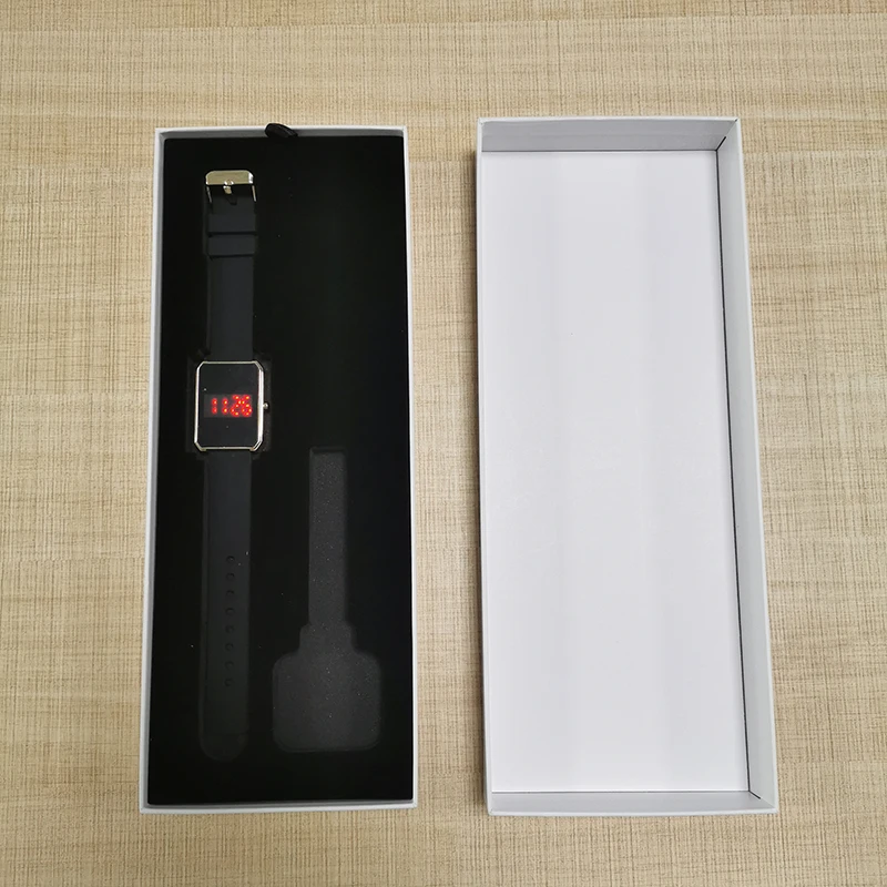 Custom logo single cardboard smart leather band watch box long watch packing box with EVA foam insert