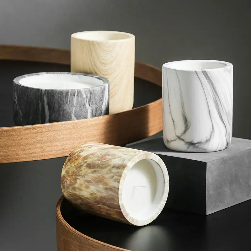 Luxury Marble Grain Container Vessels Empty Ceramic Candle Jars Home Fragrance Scented Candles