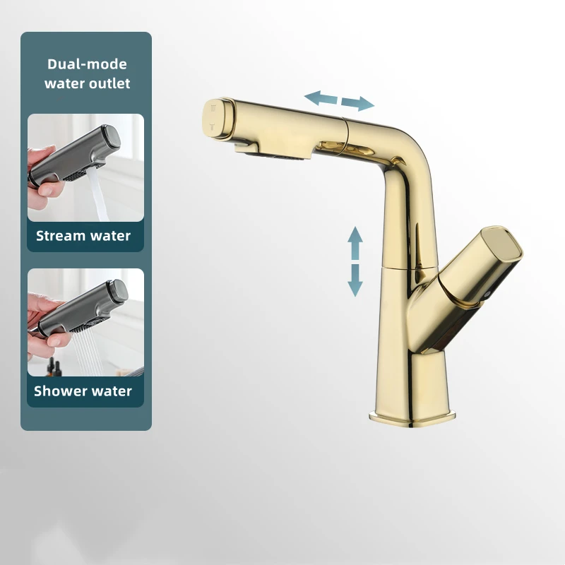 Pull Out Basin Faucet Hot and Cold Mixer Single Handle Taps Brass Basin Taps Lavatory Faucet Bathroom Thermostatic Faucets